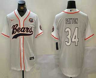 Men%27s Chicago Bears #34 Walter Payton White Throwback With Patch Cool Base Stitched Baseball Jersey